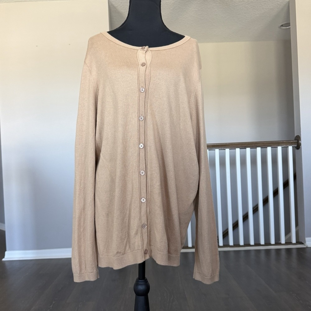 Talbots Plus Cashmere Blend Cardigan Sweater 2X Tan Quiet Luxury Minimalist Work